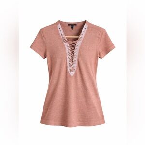 Forever 21 Dusty Rose Lace-Up V-Neck Top